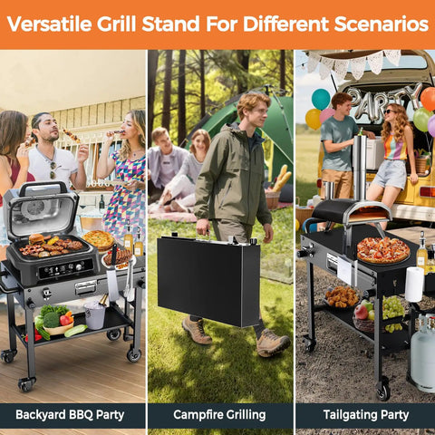 Your Go-To Portable Grill Cart For Blackstone 17 And 22 Inch Griddles With Foldable Stand in various outdoor settings