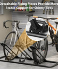 Bike Floor Storage Rack For Garage And Outdoor Parking, Sturdy Steel Stand With 3 Slot Wheel Holders, shown with bikes