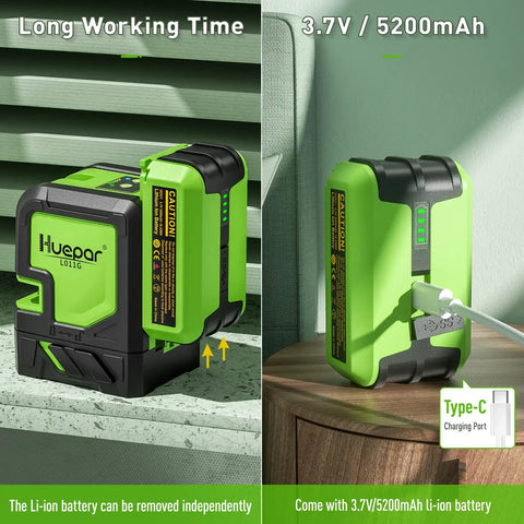 Pro Grade Four Vertical Lines And One 360 Degree Horizontal Line Self Leveling Laser Level With Green Cross Line Plumb Dot Rotating Base Dual Li Ion Battery Ideal For Tiling Flooring And DIY Room Layout