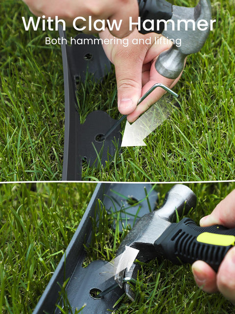 Installing All In One Garden Edging Kit With 200 Ft Flexible 4 Inch Tall Border 180 Galvanized Steel Spikes And Hammer on grass