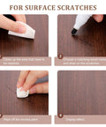 Top Drawer Wood Furniture Touch Up Markers Set Comes With Twelve Realistic Blend Pens Plus A Suede Rag To Beat Back Nicks Scratches And Fading On Your Best Home Pieces Fast, showing repair steps on wood.
