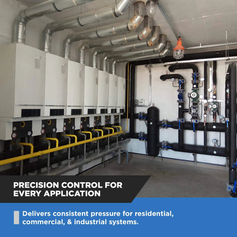 Natural gas regulator system with multiple 3/4-inch NPT regulators and yellow gas piping
