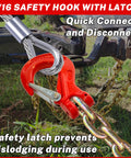 Image of red 2 Pack G80 Clevis Slip Hooks 5 16 Inch Heavy Duty Chain Hooks Forged Tow Trailer Safety Hooks with 4400 lbs limit in use.