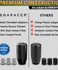 Comparison of Real Carbon Fiber Shift Knob Upgrade With 4 Metal Adapters and imitation gear shifter, JDM Style focus keyword