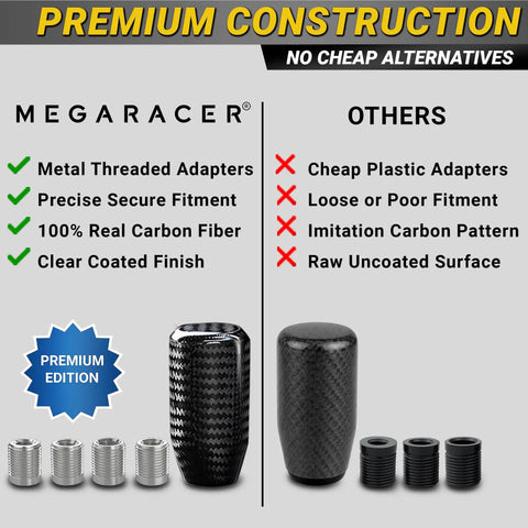 Comparison of Real Carbon Fiber Shift Knob Upgrade With 4 Metal Adapters and imitation gear shifter, JDM Style focus keyword
