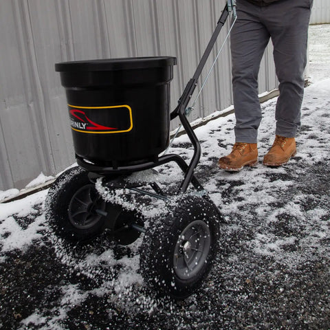 Heavy-Duty Push Spreader With Side Deflector Kit And Hopper Grate For Lawn Care, 50 Lb Capacity Handles Fertilizer, Grass Seed, Or Ice Melt