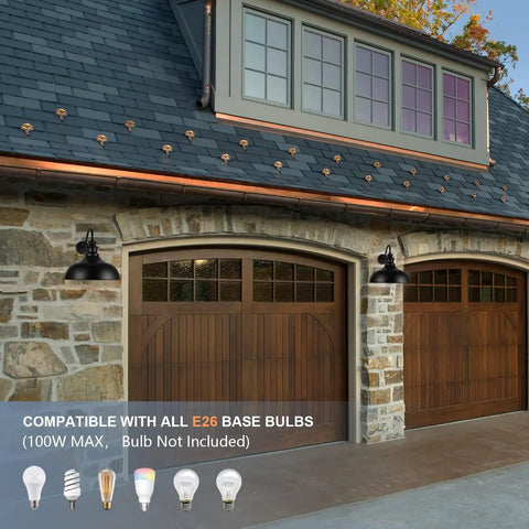 Dusk To Dawn Outdoor Barn Light 20 Inch Dome Exterior Fixture With No Fuss Auto Sensor for Porch Entryway Garage Black Finish