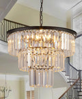 Black Crystal Chandelier 3 Tier Pendant Light Modern Round Ceiling Lamp With Six Lights Hanging Fixture for dining room decor