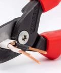 StepCut Cable Shears 6.25 Inch with Insulated Grips cutting copper wire, close-up view