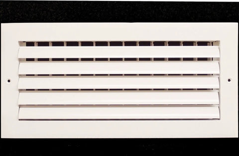 Front view of 12 Inch Wide Aluminum Air Vent With Adjustable One Way Damper And Curved Blades, powder coated, for HVAC ducts.