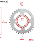 Drive Chain And Sprockets Kit For Yamaha Grizzly 125 YFM125 G 2004 2005 2006 2012 front sprocket detail with 32 teeth