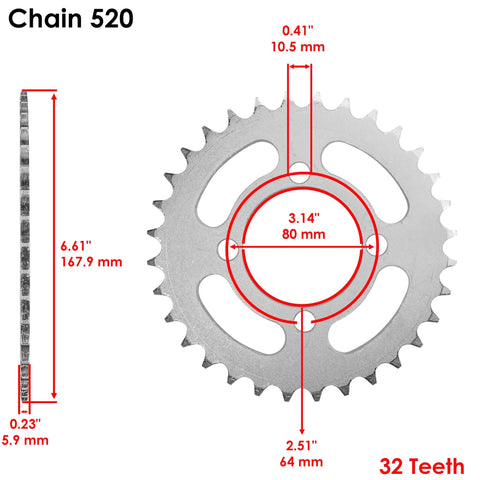 Drive Chain And Sprockets Kit For Yamaha Grizzly 125 YFM125 G 2004 2005 2006 2012 front sprocket detail with 32 teeth