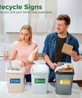 Set Of 6 Recycle Sign Stickers For Trash Bins Self Adhesive Waterproof Labels Ideal For Home Office School Hotel Apartment And Public Areas With Clear Color Coding For Paper Glass Plastic And Cans on bins in kitchen