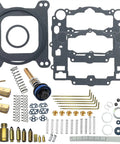 All In One Square Bore Carburetor Rebuild Kit For 1400 Series Edelbrock 1406 And 1477, Compatible With Carter AF, with parts shown