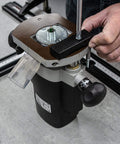Close-up of an Adjustable Router Jig Frame and Guide System for Cutting Square and Rectangular Recesses, Slots, and Face Panel Molds.