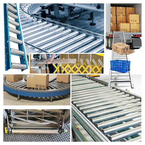 No Fuss Heavy Duty Stainless Steel Conveyor Rollers, Snap Fit Spring Loaded Gravity Track, Toolless Modular Warehouse Rack For Pro Shop Jobs, Smooth Haul System 2.4 By 13.8 Inches in warehouse setup.