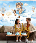Airplane Baby Shower Banner With Little Explorer Vibe And Hot Air Balloons Boy Shower Backdrop 6 By 3 Point 6 Ft Photo Background Easy Hang Decor For A Fun Kid Friendly Party, featuring a teddy bear in a plane.