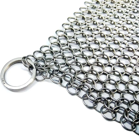 8x6 Inch Cast Iron Chainmail Scrubber for Safe Scratch Free Cleaning of Pre Seasoned Pans Griddles Barbecue Grills and Pots
