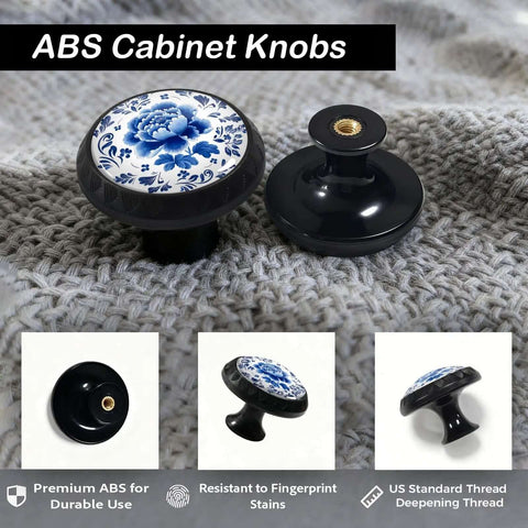 Blue Peony Flower Cabinet Knobs Set, 12 Pack For Kitchen And Bathroom, on a textured fabric background
