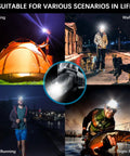 Ridiculously Bright Rechargeable LED Headlamp For Adults With 500000 Lumens, Zoomable Beam in outdoor settings like camping and fishing