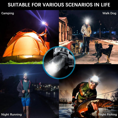 Ridiculously Bright Rechargeable LED Headlamp For Adults With 500000 Lumens, Zoomable Beam in outdoor settings like camping and fishing