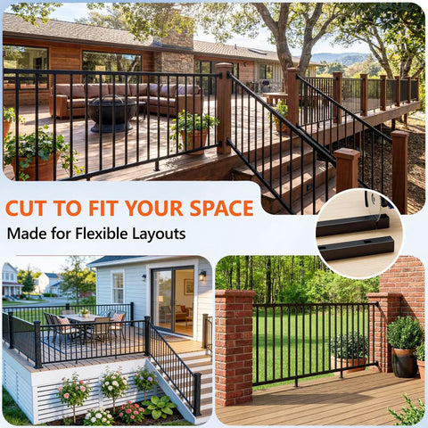 Top Shelf Aluminum Stair Railing Kit For Outdoor Decks And Porches 36x72 inch, rust proof, modern design, installed on stairs.