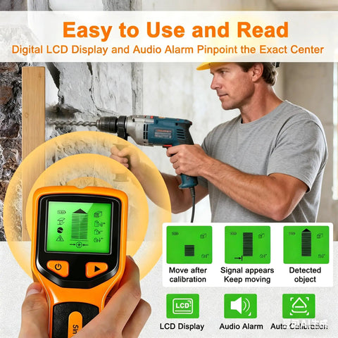 Zero Guesswork Dead Accurate Five In One Stud Finder Wall Scanner With Advanced Smart Chip And HD LCD Display For Foolproof Wood Metal Pipe Live Wire Scanning Behind Drywall Ceilings And Floors