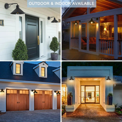 Dope 12 Inch Exterior Barn Style Porch Light Set Of 3 Dusk To Dawn Black Farmhouse Outdoor Wall Lanterns shown in four settings