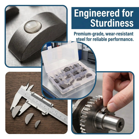 Hardcore Woodruff Key Assortment Kit With 164 Pieces Of Premium Carbon Steel Semicircle Keyways Sized 2 To 10mm in storage box