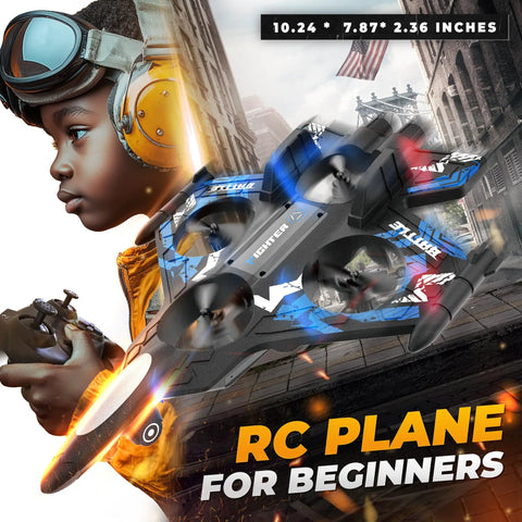 Child with goggles holding controller flying Drones For Kids 2.4GHz Remote Control Plane With 360 Degree Flip Stunt Helicopter.