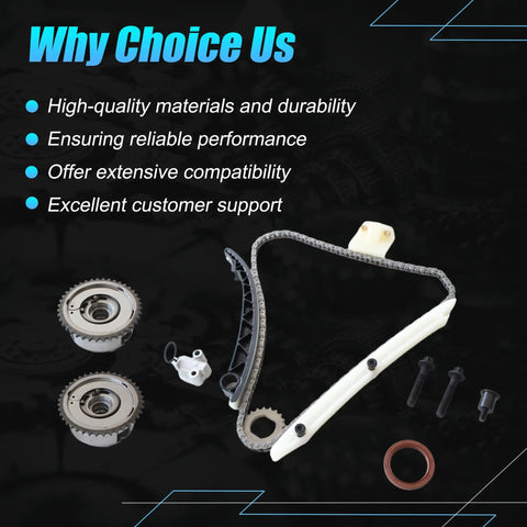 Workhorse Timing Chain Kit With Heavy Duty Sprocket Gears No Sweat Swap For L4 1.4L And 1.6L Engines components showing gears and chain.
