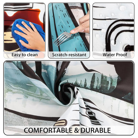 Waterproof 6 Foot Picnic Table Cover With Elastic Bench Covers 3 Piece Set showing easy to clean, scratch-resistant, and waterproof features.