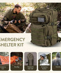 72 Hour Survival Kit For Two With 45L Bug Out Backpack Elite Outdoor Prepper Gear shown with emergency shelter items.
