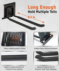 Detailed view of 96 Inch Garage Wall Organizer Heavy Duty 1200 Lbs Capacity With 12 Hooks Broom Holder showing tool holder features.