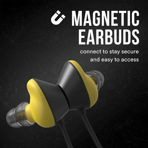 Bluetooth 6.0 Hearing Protection Earbuds With 19dB NRR, magnetic design, yellow and black, for job sites and yard work