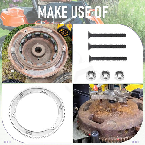 Upgraded Aluminum Alloy Ring Gear 499612 Replacement For Small Engines And Lawn Tractors, installation view with components