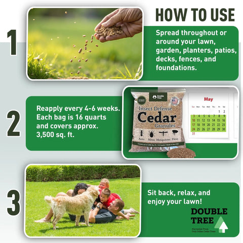 Cedar Granules For Yard And Garden That Pack A Punch Repelling Fleas Ticks Ants And Mosquitoes With Rich Cedar Scent Non Toxic Pet Safe Covers Up To 3,500 Sq Ft In A 16 Quart Bag usage instructions