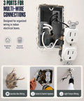 Hella Tough Aluminum To Copper Wire Connectors 3 Port Gray 15 Pack with junction box and outlet wiring setup.