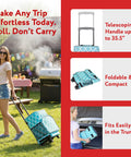 Woman using Ultra Compact Insulated Cooler Cart With Moroccan Tile Soft Sided Tote Collapsible Rolling Tailgate BBQ Beach Ready Summer Gear