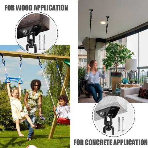 Heavy Duty 360 Degree Rotating Hammock Hooks Kit With 1200 Lb Capacity For A Solid Hang, ceiling mount on wood and concrete