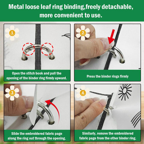 Metal ring binding tutorial for Upgraded Embroidery Stitch Book Kit With 106 Patterns, Do It Yourself Embroidery Set.
