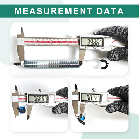 Heavy Duty Seven Inch Recliner Sofa Chair Springs Replacement Two Pack Tension Steel Springs measurement data with caliper and hooks.