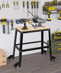 Image of a Heavy Duty Drill Press Stand Top Shelf Shop Rig With Smooth Rolling Casters And Hefty 700 Lbs Capacity Plus Generous Storage Shelf For Knocking Out Weekend Builds, featuring tools on top.