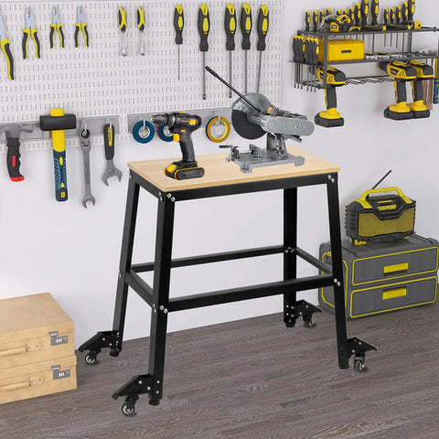 Image of a Heavy Duty Drill Press Stand Top Shelf Shop Rig With Smooth Rolling Casters And Hefty 700 Lbs Capacity Plus Generous Storage Shelf For Knocking Out Weekend Builds, featuring tools on top.