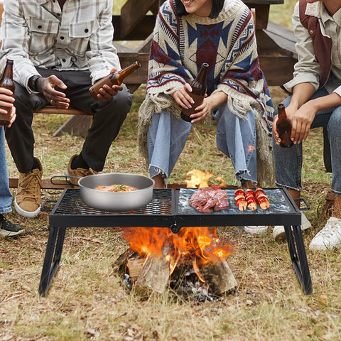 Foldable Campfire Grill With Legs Heavy Duty Steel Mesh Grate 22.4 Inch Portable Open Flame Grilling Rack over fire pit