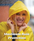 Smiling person in yellow poncho, Lightweight Hooded Packable Poncho With Side Snaps For Adults Travel Ready Rain Gear That Packs Into Its Pouch Reusable Water Resistant Rain Shield To Keep You Dry In Any Forecast