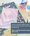 Six Piece Bookbinding And Scrapbooking Tool Kit With Durable Plastic Templates For Starters includes stencils and cutter guides