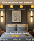Rechargeable Wall Sconces Set of Two, Modern Matte Battery Operated Wall Light Fixtures with Remote Control, Dimmable Wireless Wall Sconces with Milky Glass, installed beside a bed.