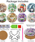 Awesome Gnome Diamond Art Coaster Kit With Holder And Cork Bases For Adults And Beginners DIY Craft Set 8 Piece Coasters