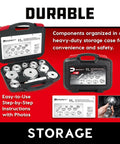 All In One 11 Piece Master Bearing Race And Seal Driver Tool Set with durable storage case open and closed view